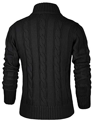 Nitagut Mens Long Sleeve Stand Collar Cardigan Sweaters Button Down Cable Knitted Sweater,Black,Large thumb #1