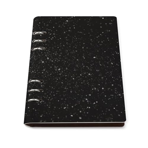 Cuaderno A5 de anillas recargable en piel sintética negra con purpurina para diario