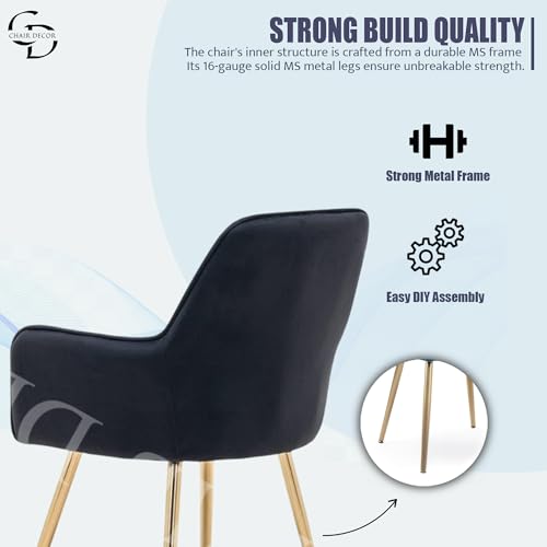 Image of Velvet Accent Chair with Matching Pouffe & Floral Cushion | Modern Upholstered Armchair with Gold Metal Legs | Lounge Chair for Living Room, Bedroom, Office, Guest Room (Black)