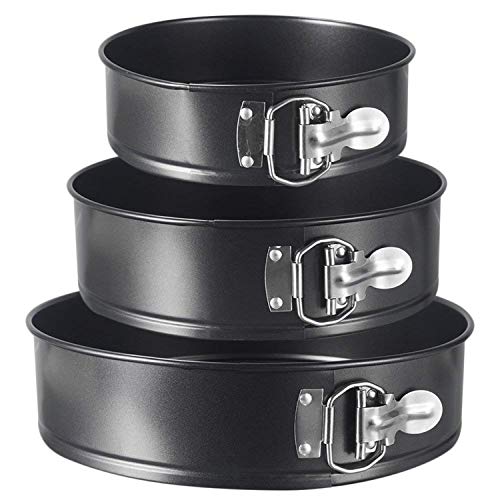 Saubhagya Global Teflon Coated Spring Form Set of 1 Round Cake Mould for Baking Non Stick Cake Tins/Pan/Tray for Microwave Oven, Cooker, Removable Cake Mould, 1 Pcs, Black (Set of 3)