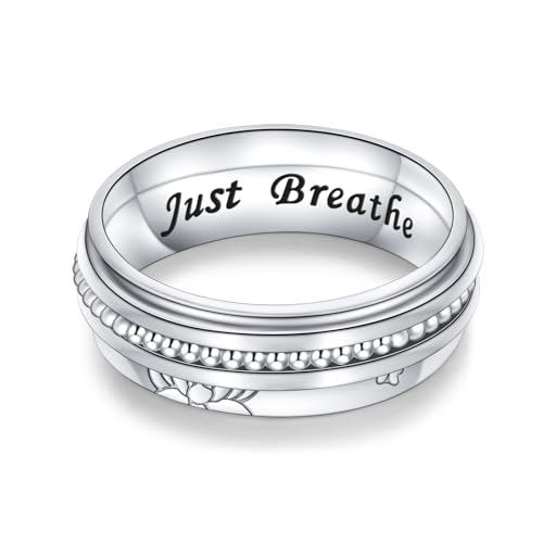FLYOW Anxiety Relieve Fidget Rings 925 Sterling Silver Just Breathe
