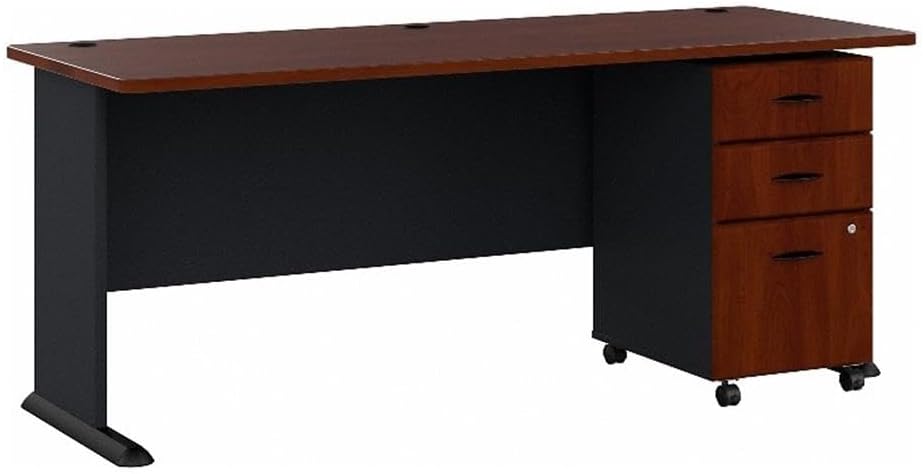 Bush Business Furniture Series A 72W Desk with Mobile File Cabinet in Hansen Cherry and Galaxy