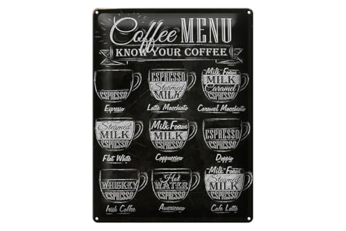 Ontrada Targa in metallo, 30 x 40 cm, bombata per caffè, menu espresso, latte, targa piatta