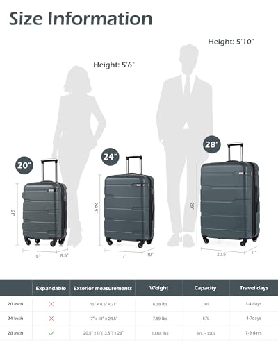 Image of Coolife Luggage Expandable(only 28 inch) Suitcase PC+ABS Spinner Built-in TSA Lock 20in 24in 28in Carry on (Teal, M(24in).)