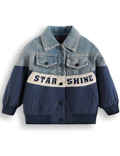 2-10Years Girls Denim Outerwear Jacket Color-blocked Long Sleeve Jacket Loose Jeans Jacket Kids Outfits Spring Fall