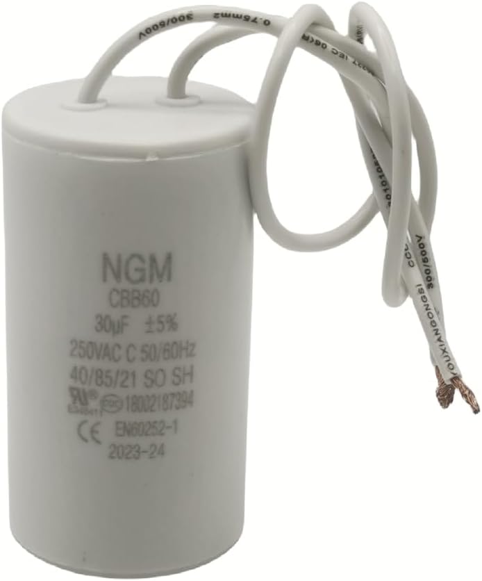 30UF MFD CBB60 Motor Run Capacitor 250VAC Volts Round Cylinder 2 Wires, Metallized Polypropylene Film Capacitor for Motor Run, Air Conditioners, Washing Machines and Water Pumps