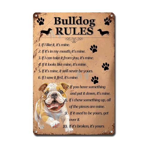 peiyeety Metal Sign Tin Sign Vintage decorativesignBulldog Rules Tin Sign Gift for Restaurant 8x12 Inch