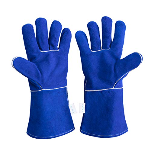 FZTEY Gants de soudage résistants à la chaleur, résistants au feu, à haute température, pour barbecue, brûleur à bois, cheminée (bleu)