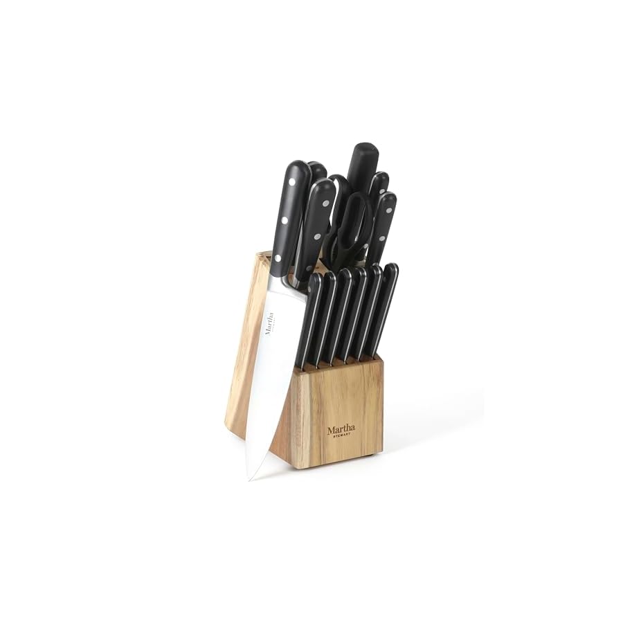 Martha-Stewart-Eastwalk-14-Piece-High-Carbon-Stainless-Steel-Cutlery-Knife-Block-Set-wABS-Triple-Riveted-Forged-Handle-Acacia-Wood-Block-Matte-Black Martha Stewart Eastwalk 14 Piece High Carbon Stainless Steel Cutlery Knife Block Set w/ABS Triple Riveted Forged Handle Acacia Wood Block - Matte Black