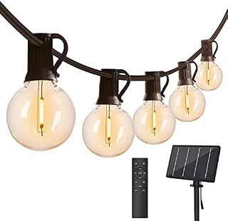 Solar Festoon Lights Outdoor Dimmable, Bomcosy G40 100FT Outdoor String Lights Solar Powered with Remote Control, Brightness Adjustment, String Lights Warm White Waterproof for Garden Terrace Patio