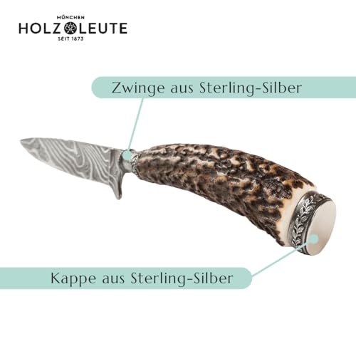 Foto von Holz-Leute Trachtenmesser, Jagdnicker, Hirschfänger für die Lederhose aus Hirschhorn mit DamastklingeSterling Silber