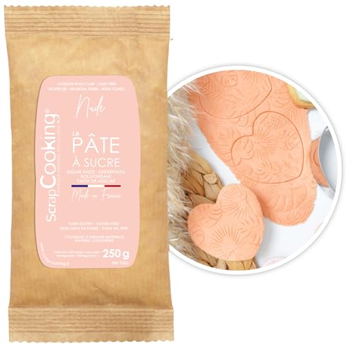ScrapCooking - Pâte à Sucre Rose Pastel « Nude » 250 g - Colorant d’Origine Naturelle - Sans Gluten, Sans Huile de Palme - Pour Gâteaux, Pâtisseries - Fabriquée en France - 7622