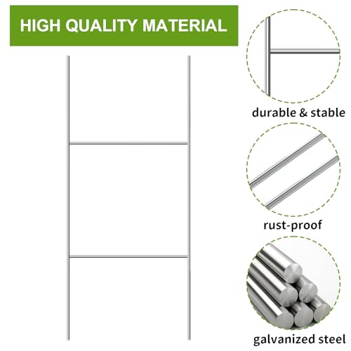 Image of Goaste 30 Pack H Frame Yard Sign Stakes, 16.5 inch x 7 inch Metal Wire Stake, Heavy Duty Lawn Sign Stakes for 4mm Corrugated Plastic Signs, Advertising Board, Estate Garage Sale, Guidepost, Halloween Decor