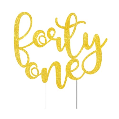 Forty-one Cake Toppers Gold Glitter, Happy 41st Birthday Cake Decorations Cheers to 41 Years Pick Party Decor, Forty-first Year Old Theme Birthday Anniversary Party Supplies