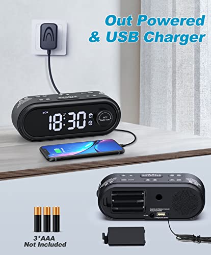 Reacher Weekday/Weekend Dual Alarm Clock Radio, 2 Shortcut Buttons For Favorite Fm Radio, Usb Charger, 6 Wake Up Sounds, Dimmable Led Display For Bedroom, Auto-Off Timer, Ac Powered #TOP5