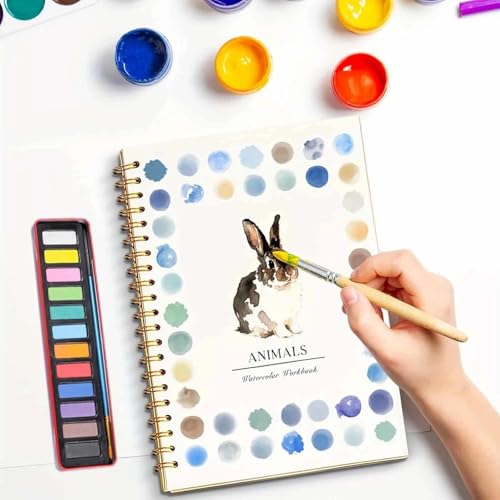 YUNFAN Cahier D'Exercices D'Aquarelle,Carnet Croquis D'Artiste Spirales,Cahier D'Exercices Peinture Aquarelle 12 Couleurs Avec Fournitures,Cadeau Pour DéButants,Adultes Et Adolescents - Automne(F)