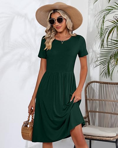 Riyiper 2 Pack Women Short Sleeve Dresses, Loose Fit Casual T Shirt Dress, Ladies Knee Length Swing Dress with Pockets3