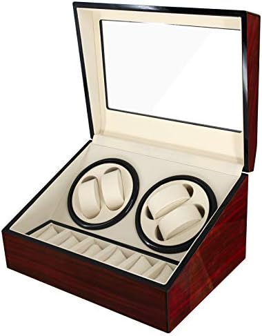 Feibrand Automatic Watch Winder Box Rotating Watch Case PU Leather Self-Winding Mechanical 4+6 Watch Storage Display with Quiet Motor