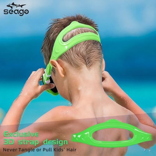 Seago Kids Swim Goggles for Kids 6-14 8-12 8-14 4-7, Girls Boys Youth Swimming Goggles Anti-Fog 180° Clear Wide Vision No Leak with Nose Cover, Underwater Pool Water Mirrored Kids Clip Goggles Glasses — view 6