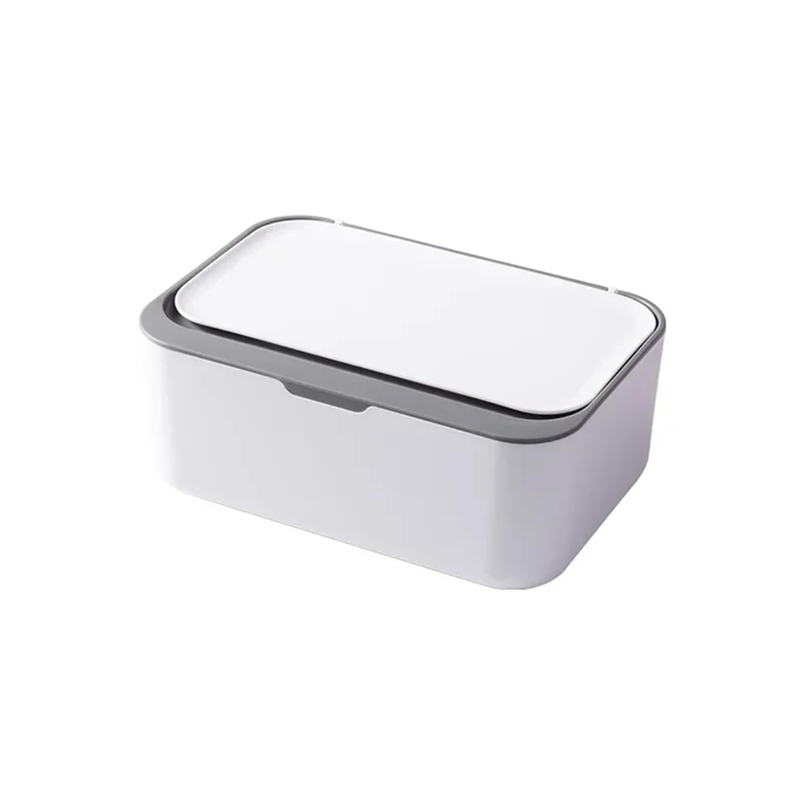 Tissue Box Portable Tissue Storage Box With Lid Dustproof Cover For Wet Wipes Dispenser Home Office Mask Storage Box Sealed Organizer(WhiteGray)