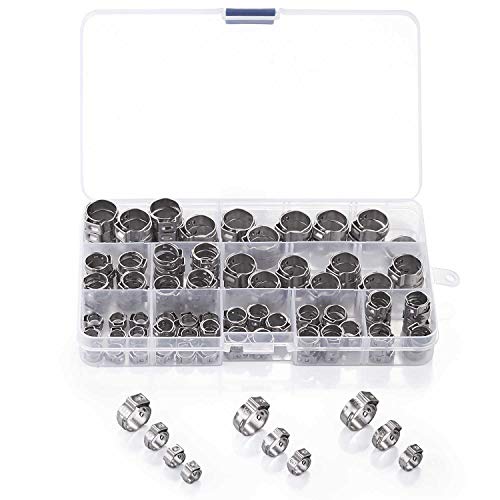 Litorange 10 Sizes 130 PCS 304 Stainless Steel Single Ear Hose Pipe Tubing Clips Clamp Cinch Rings Crimp Pinch Fitting Adjustable Range 5-15mm Assortment Kit (Pack of 130)