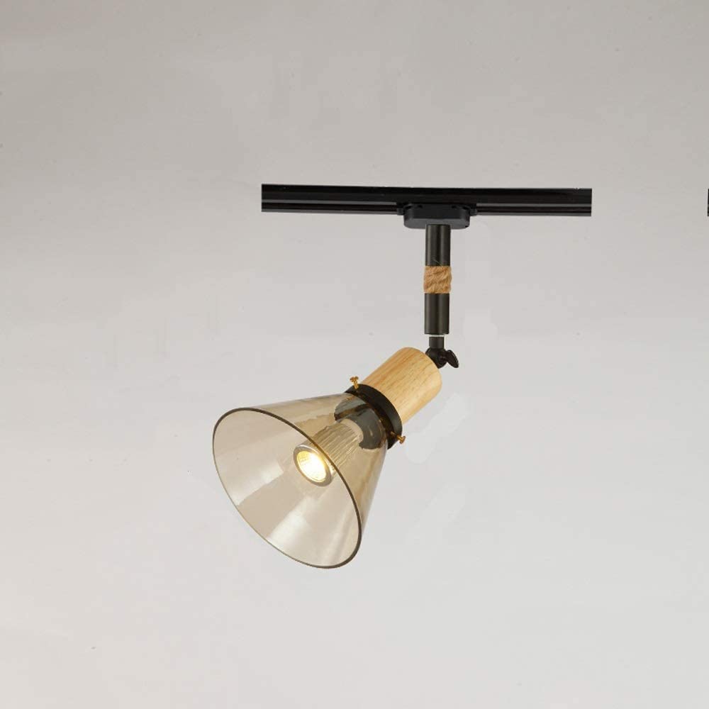 Lustre en fer forgé et bois d'exception avec spots en verre torsadé