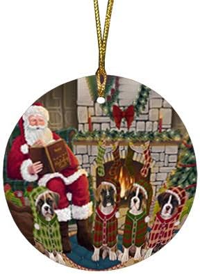 Christmas Express Delivery Red Truck Running Boxer Dogs Round Flat Ornament - Pet Decorative Hanging Ornaments for Christmas X-mas Tree Decorations - 2.75" Round Christmas Ornament