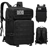 HANWELL 45L Military Tactical Backpack, Molle Army Assault Pack 3 Day Bug Out Bag Rucking Backpack for Outdoor Sports Trekking Hiking Travel Camping Hunting Rucksack with 3 Flag Patches