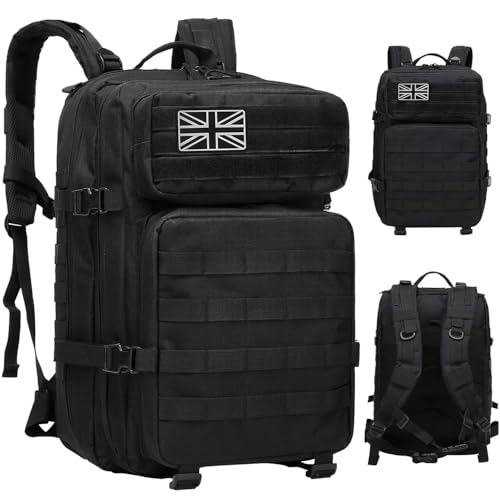 HANWELL 45L Military Tactical Backpack with 3 Flag Patches Molle Army Bag