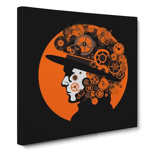 Clockwork Orange Abstract Art | Canvas Wall Art Print | Framed Ready to Hang Picture | Modern Art for Living Room Bedroom Kitchen Home | 20x20 Inch