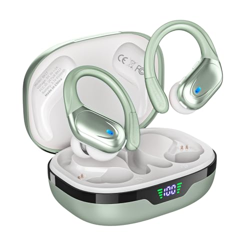 Image of HAOYUYAN Wireless Earbuds, Sports Bluetooth Headphones, 80Hrs Playtime Ear Buds with LED Power Display, Noise Canceling Headset, IPX7 Waterproof Earphones for Workout /Running（Light Green）