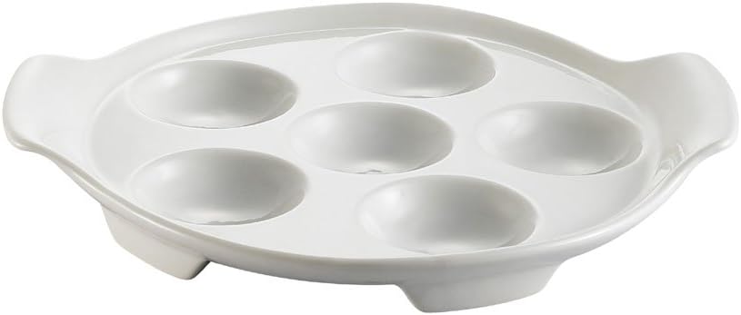 CAC China Porcelain Round Escargot Dish with 2 Handles, 8-1/2 by 1-1/4-Inch, Super White, Box of 24
