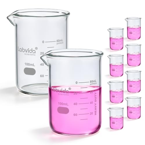 Labvida 10pcs 100ml 3.3 Borosilicate Glass Thick Beakers, LVA024