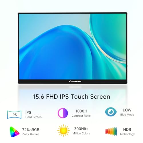 Image of Portable Monitor Touchscreen 15.6 Inch, FHD 1080P IPS 10-Point Touch Screen Monitor, HDMI USB C Second External Monitor for Laptop PC Game Consoles, Built-in Speaker with Protective Case