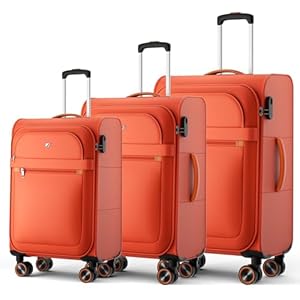 ABISTAB Stoff Koffer Set 3-teilig - Weichschalen Koffer Trolley - Reisekoffer mit 4 Rollen & Zahlenschloss - Handgepäck & große Koffer, Orange