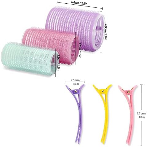 UniEcom Self Grip Hair Rollers Set- 36 Pieces Heatless Velcro Rollers - Salon Hair Curler, Include 3 Sizes (44mm, 30mm, 25mm) with 12 Pieces Plastic Hair Clip - 6 Pieces 3 Color Flexible Hair Ties