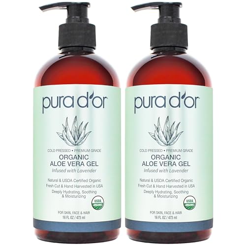 PURA D'OR ORGANIC Aloe Vera Gel Soothing Moisture, Lavender, 16oz, 2-pack