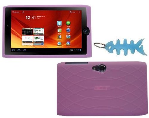 HappyZone - (Pink) Silicone Skin Cover + Light Blue Fishbone Style Keychain for Acer Iconia A100 7