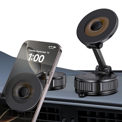 Light Face Nano Gel Vacuum Magnetic Phone Holder, 360° Adjustable Dashboard Hands-Free Suction Cup Phone Mount for Car/Gym/Mirror/Smooth Surface, Compatible with iPhone and Android (Black)