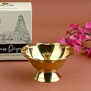 Satvik 1 Pc Pure Brass Diya for Pooja Tibetan Butter Lamp Buddhist Altar Supplies Tea Light Holder Indian Puja Kutthu Vilakku Deepam Meditation Offering Indian Diwali Mandir Housewarming Return Gifts