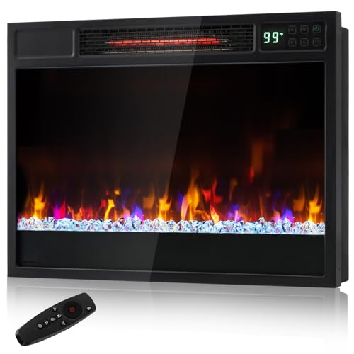 RELAX4LIFE 23’’ Electric Fireplace Wall Mounted - Recessed Fireplace Heater w/6 Adjustable Flame, 5 Brightness & Overheat Protection, Remote Control with 8H Timer, Electric Fireplace Inserts, 1500W