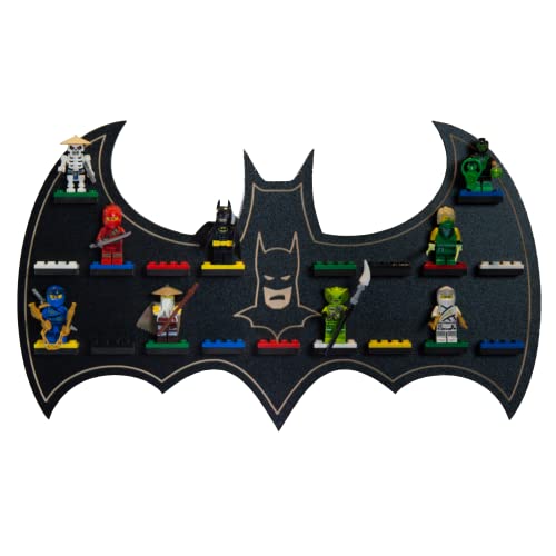 Étagère de rangement pour bat compatible avec les figurines Lego Minifigurines. Étagère murale pour enfants inspirée de Batman Ideas. Étagère murale en bois pour 19 figurines Noir BAT19BLACK
