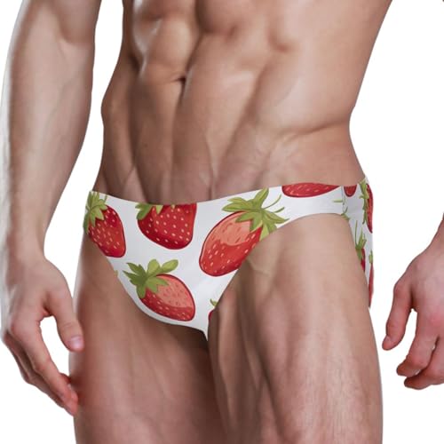 Strawberry White Men's Swimwear Sexy Bikini Solid Siwmming Briefs 208532304