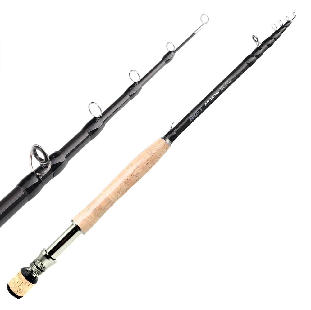 RIFT Apache Fly Fishing Rod – 5wt Carbon Fiber Telescopic Fishing Rod, Removable Fighting Butt, One-Piece Travel Rod, Fast Action Fly Rod Aluminum Reel Seat, Stainless Guides, Folding Hook Keeper : Buy