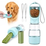 Wosyoodo 4 en 1 Botella Agua Perros Portátil, Botella Perro con Cuenco Integrado Depósito de Comida y Bolsas de Caca Pet sin BPA Doble Antifugas para Perros Pequeños Gatos Excursión