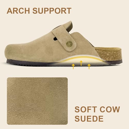 Image of Kids Suede Clogs Boys Girls Sandals Cork Footbed Toddler Slip-on Slippers Indoor Outdoor Cute Sandals Classic Adjustable Buckle