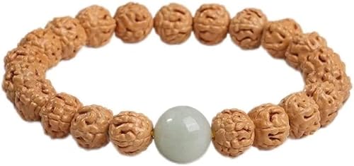 YNIYUJKL Beaded Bracelets, Mala Bead,Buddhist Rosary, Bodhi Beads Bracelet Indonesia Rudraksha Bodhi Bracelet Single Circle Buddha Bead Bracelet Unisex For Meditation,White_10*9 mm