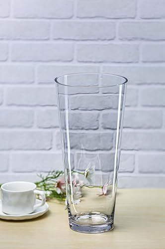 CYS EXCEL 13.75\" Tall Clear Glass Cylinder Vase Taper Down Flower Vase with 6.5\" Wide Opening Elegant Centerpiece for Weddings, Events, and Home Décor