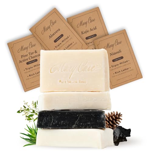 Mary Case Wellness Variety Bar Soap Set of 4 | Kojic Acid, Pine Tar, Niaouli & Aloe Vera Natural Soaps | Bath Soap for Men & Women | Hydrating, Soothing & Skin-Healing Bars
