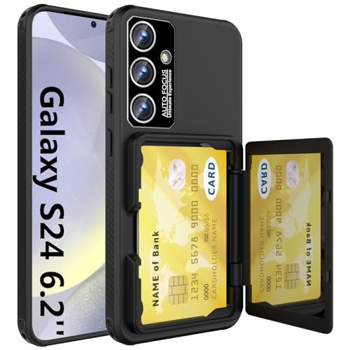 KJSK for Samsung Galaxy S24 Wallet Case,Built-in Card Holder and Mirrors,Military Grade Shockproof Case for Galaxy S24 6.2“ Black